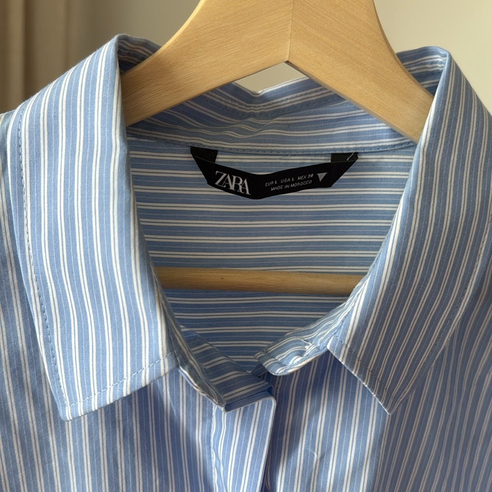 ZARA Cropped Striped Shirt – Size L - Picture 2 of 7